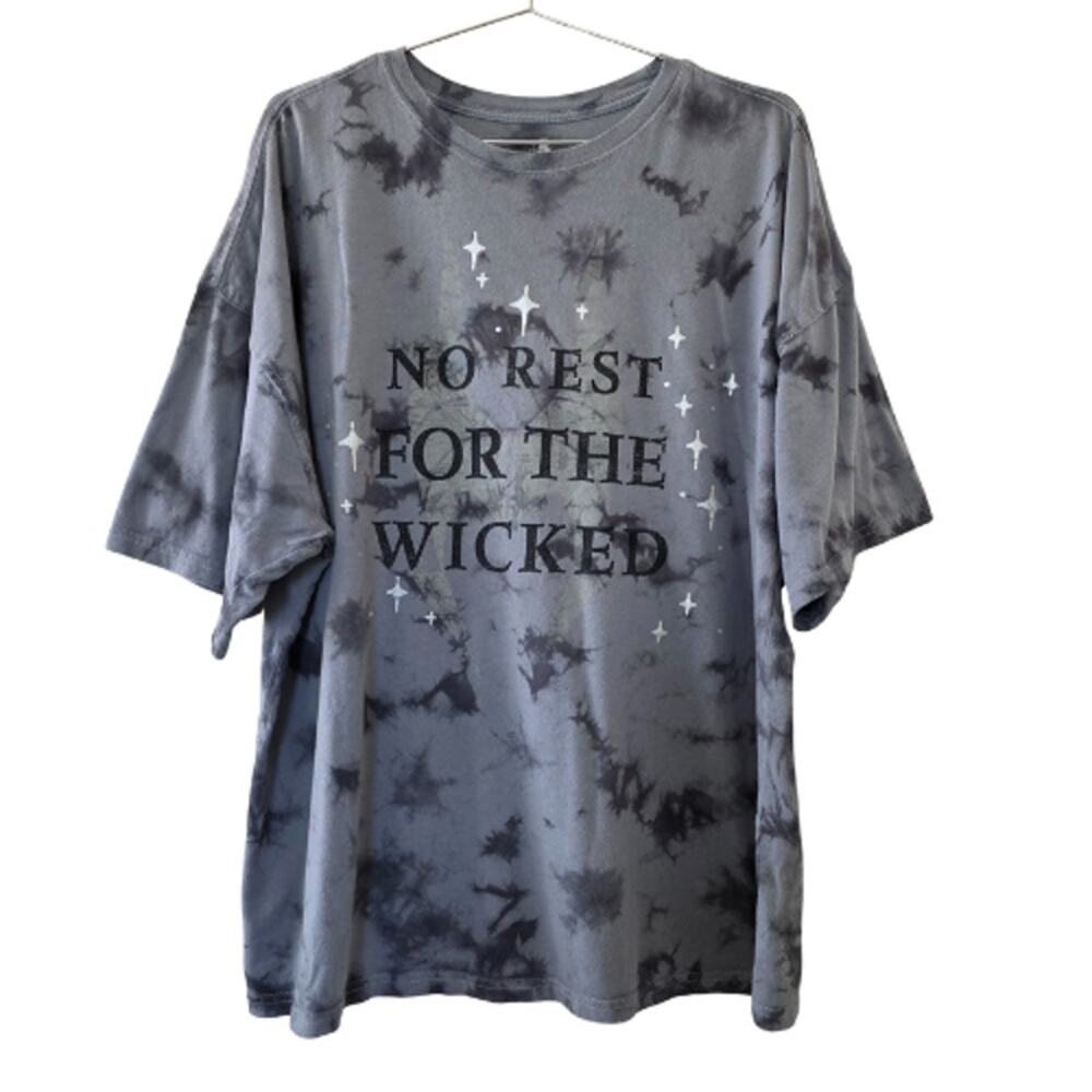 Disney Tie Dye T Shirt No Rest For The Wicked Gray Black Unisex Size L Oversized